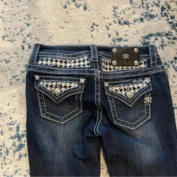 Miss Me Mid-Rise Skinny Dark Wash Houndstooth sequin size 27 inseam 29 - Picture 6 of 7